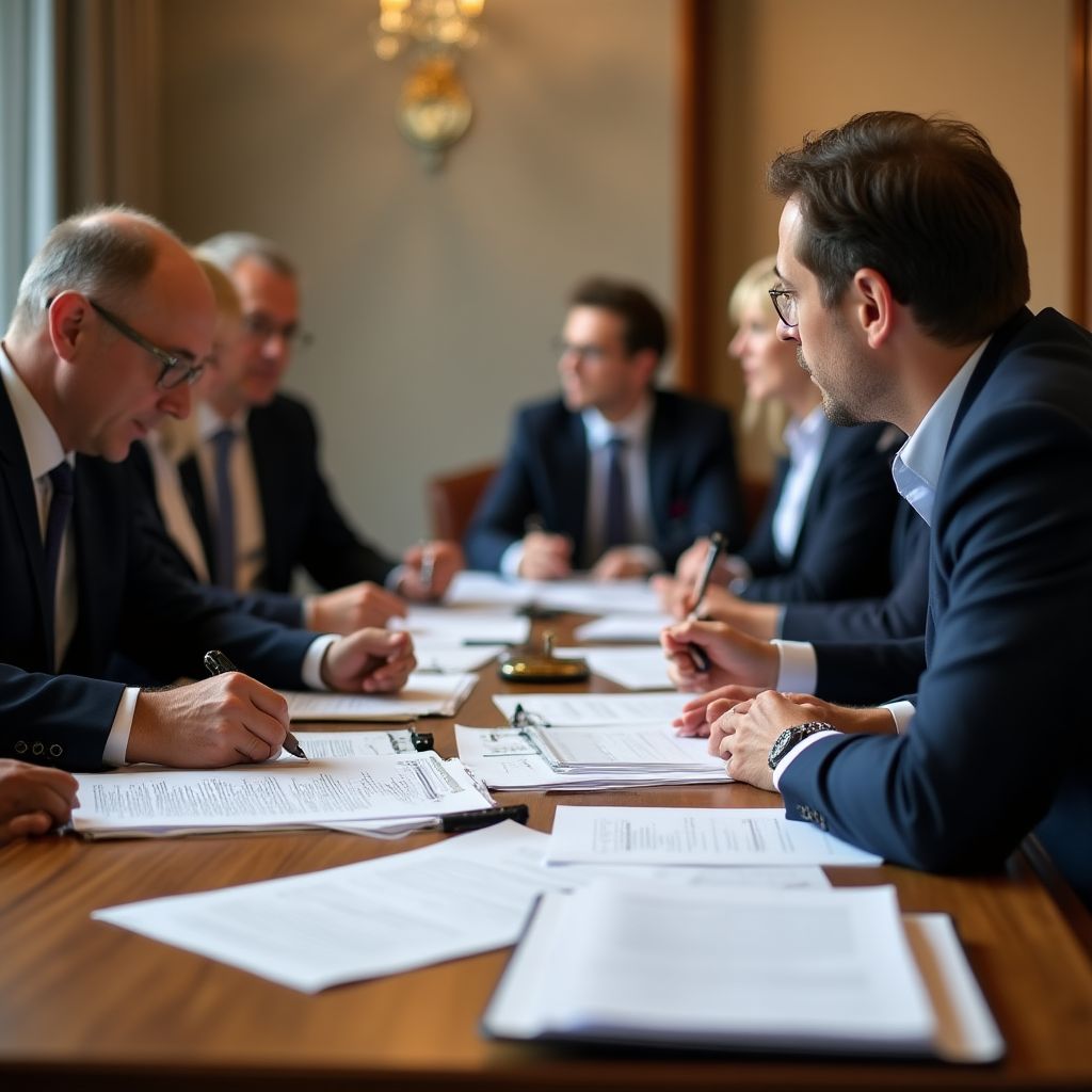 Abogados y financieros en una reunión