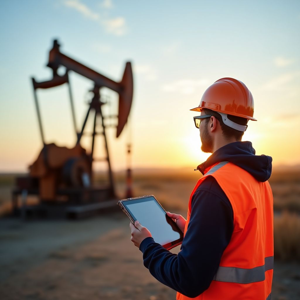 Ingeniero supervisando un pozo petrolero